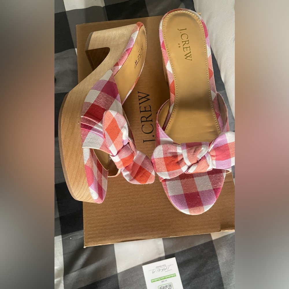 JCREW PRINTED HEELED MULES WITH BOW size 7 fits small NWT